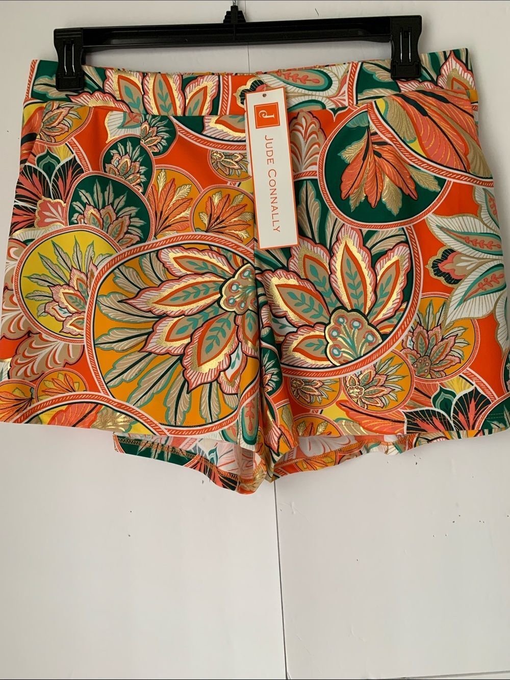 NWT Jude Connally Orange Gold Floral Print Shorts Elastic Waist Size XL